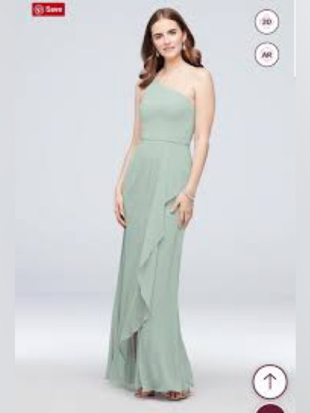David's Bridal One-Shoulder Chiffon Dress in Sage Green Petite